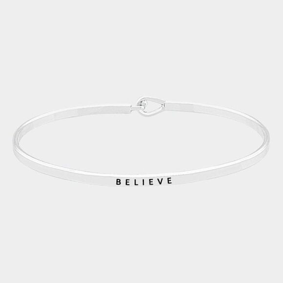 "Believe" Thin Silver Metal Hook Bracelet - Picture 1 of 5